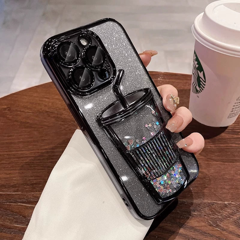 Glitter quicksand milk tea cup mobile iPhone case