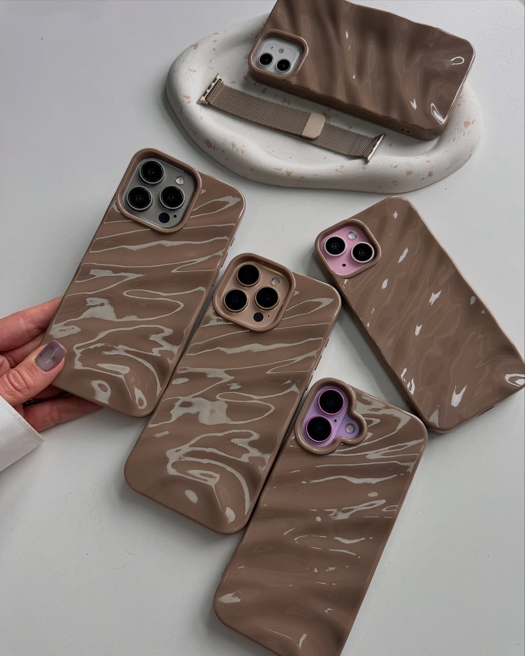 Nude Mocha Aesthetic Wavy Designer Silicon Case for iPhone