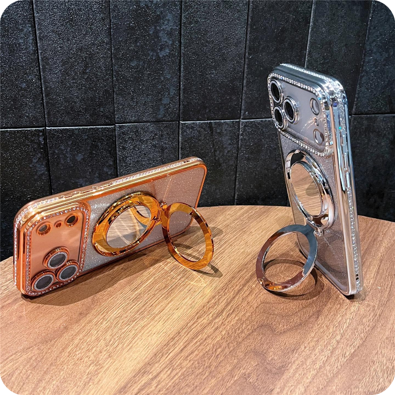 Gradient Diamond Glitter Mirror Stand Case for iPhone Series