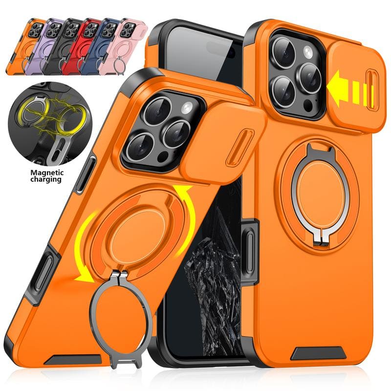 "ChubbyArmor 2.0" Military-Grade Shockproof Magnetic Case with Camera Slide & 360° Kickstand Ring