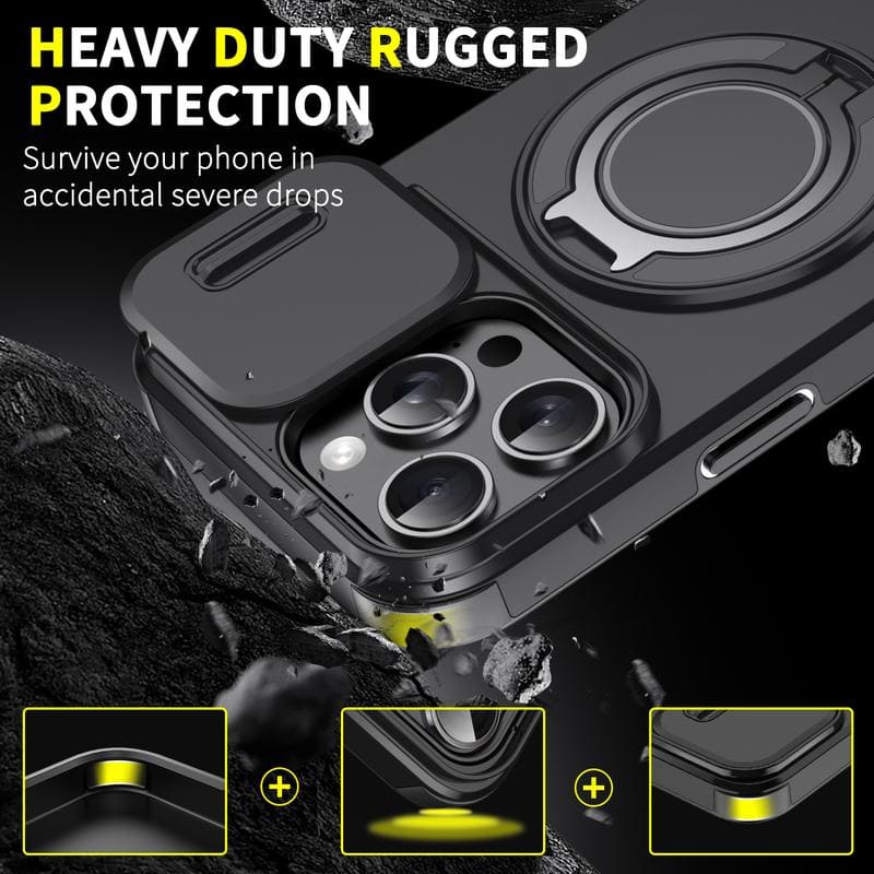 "ChubbyArmor 2.0" Military-Grade Shockproof Magnetic Case with Camera Slide & 360° Kickstand Ring