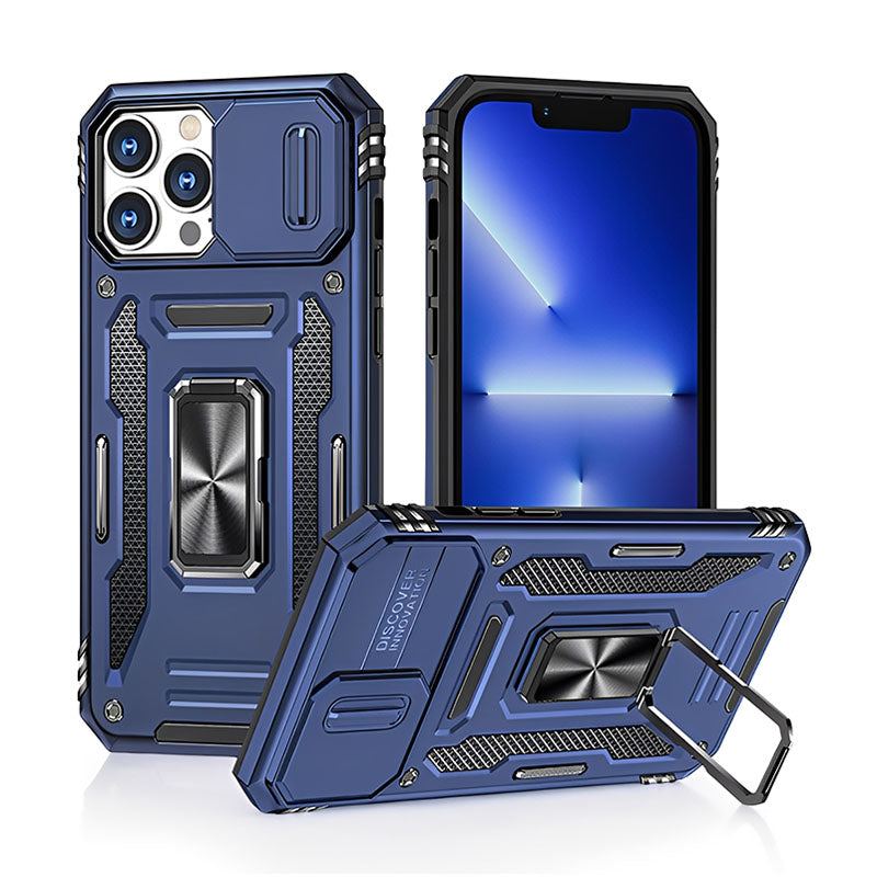 Military-Grade Shockproof Phone Case with Sliding Camera Shield & 360° Ring Stand