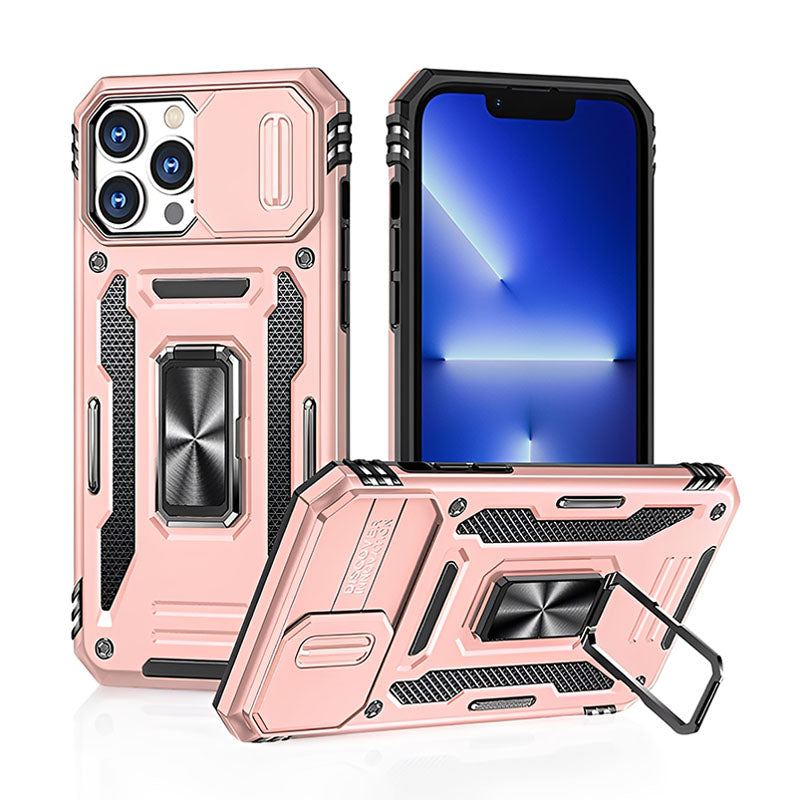 Military-Grade Shockproof Phone Case with Sliding Camera Shield & 360° Ring Stand