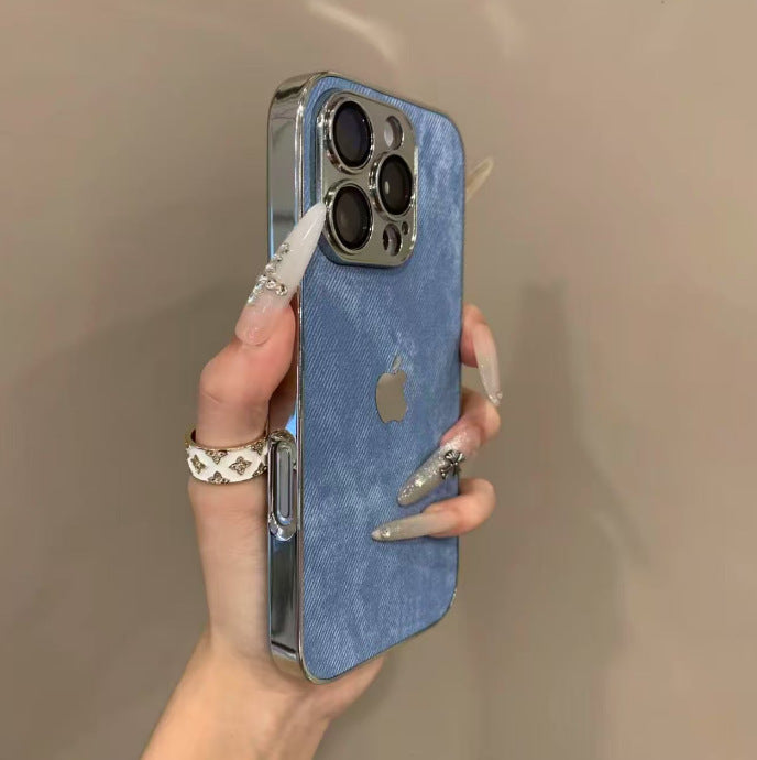 High-grade Fine Hole Electroplated Denim Pattern iPhone Case