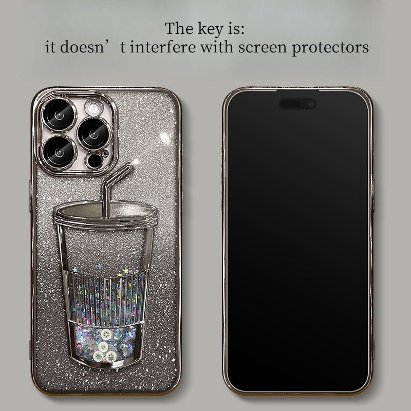 Glitter quicksand milk tea cup mobile iPhone case