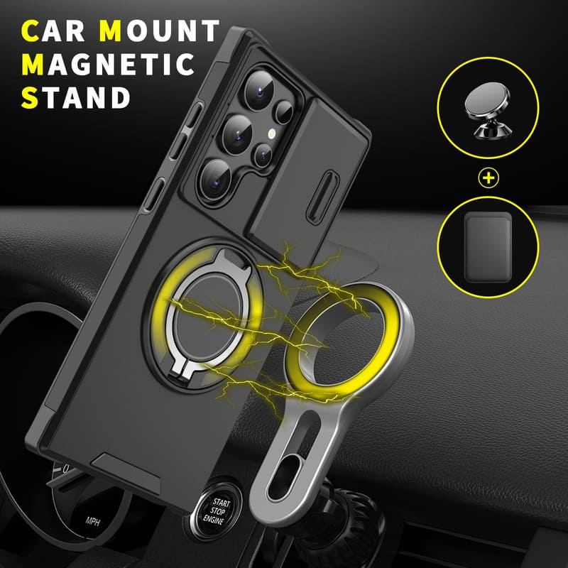 Shockproof Magnetic Samsung Case with Camera Cover & Kickstand