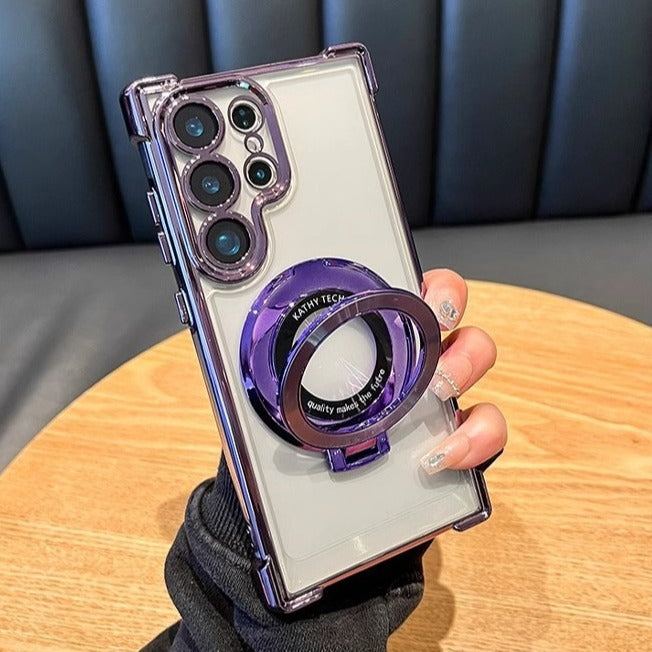 Translucent Magnetic Phone Cases with Stand and Corner Cushions for Galaxy Series